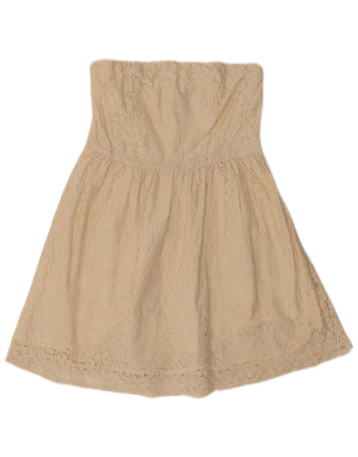 BENETTON Womens Lace Strapless Top UK 12 Medium Beige Cotton