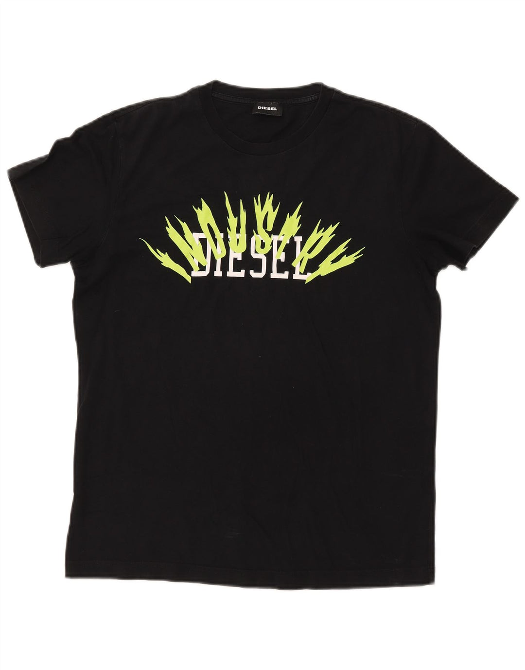 DIESEL Dame Grafisk T-Shirt Top UK 14 Medium Sort Bomuld
