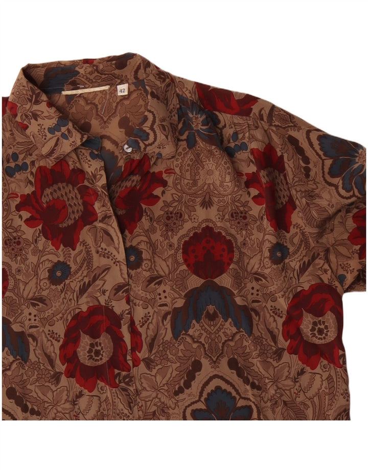 Vintage dameskjorte bluse IT 42 Medium Brown Floral