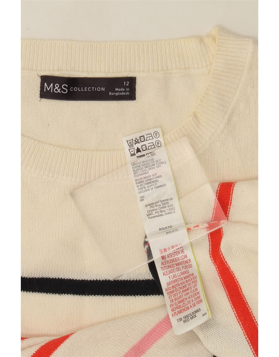 Marks & Spencer Dametrøjetrøje med rund hals DK 12 Mellem hvid stribet