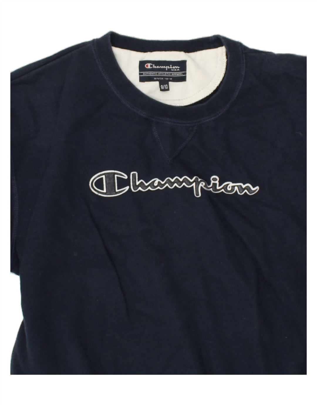 CHAMPION Boys Graphic Sweatshirt Jumper 9-10 Years Navy Blue Cotton | Vintage Champion | Thrift | Second-Hand Champion | Used Clothing | Messina Hembry 