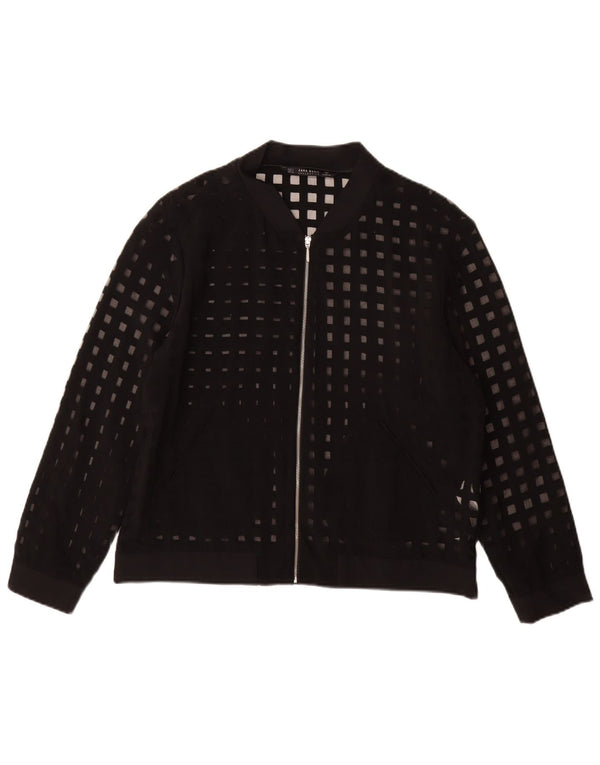 Zara Womens See Through Bomber Jacket UK 16 Large Black Geometric Viscose