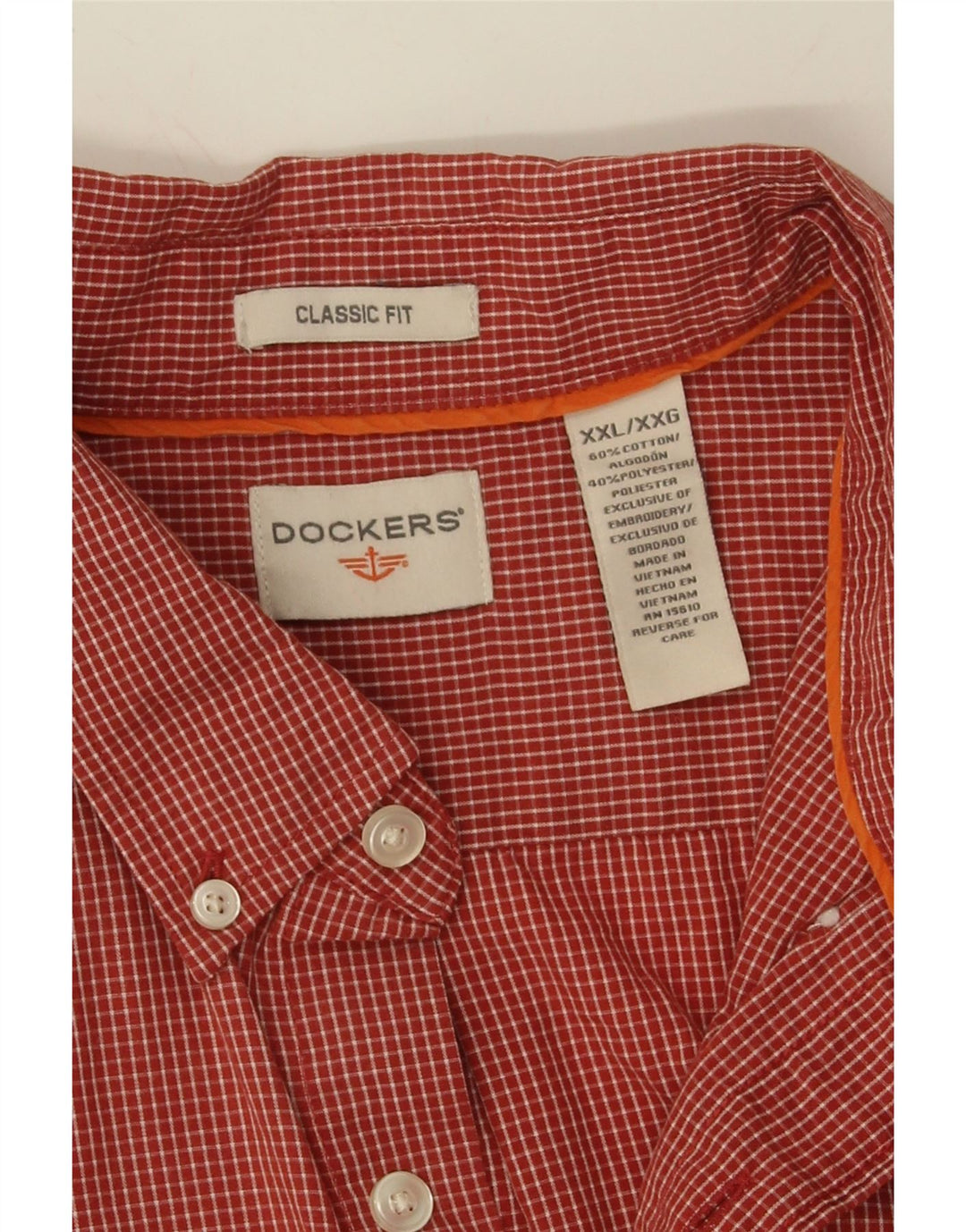 DOCKERS Mens Classic Fit Shirt 2XL Red Check Cotton Vintage Dockers and Second-Hand Dockers from Messina Hembry 