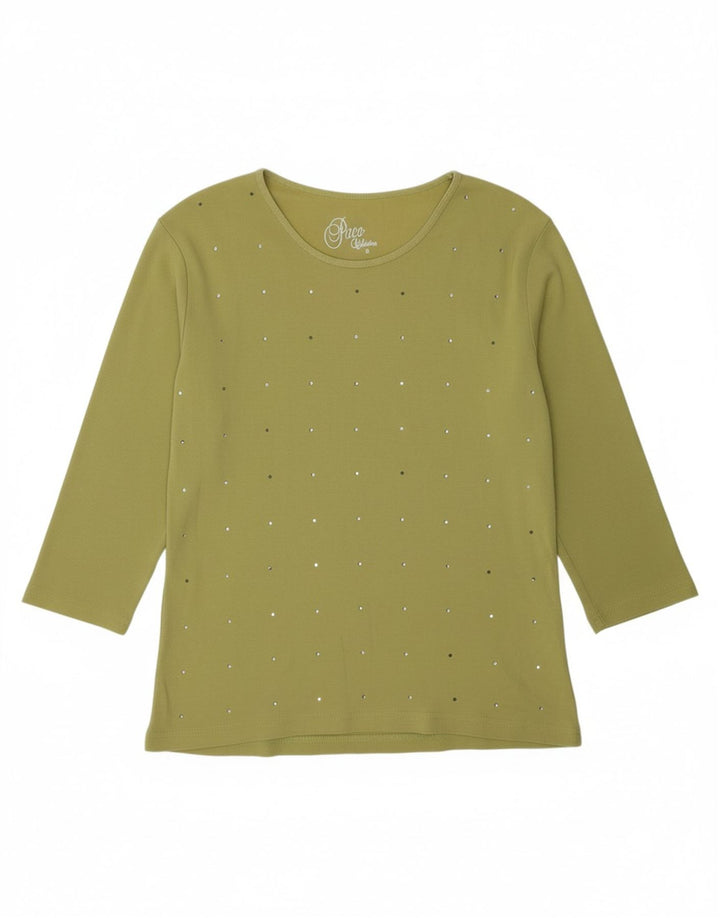 PACO Womens Top 3/4 Sleeve UK 10 Small Green Cotton