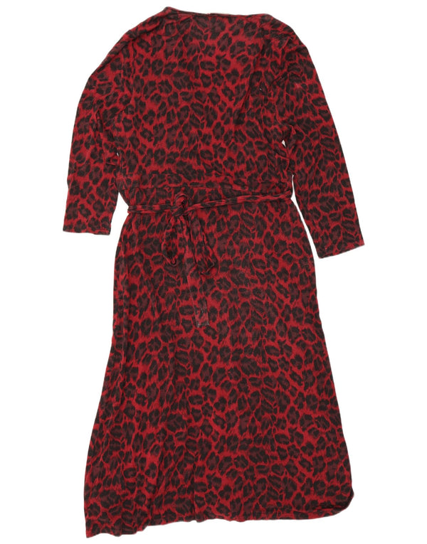 Oasis Womens 3/4 Sleeve Wrap Dress UK 16 Large Red Animal Print Viscose