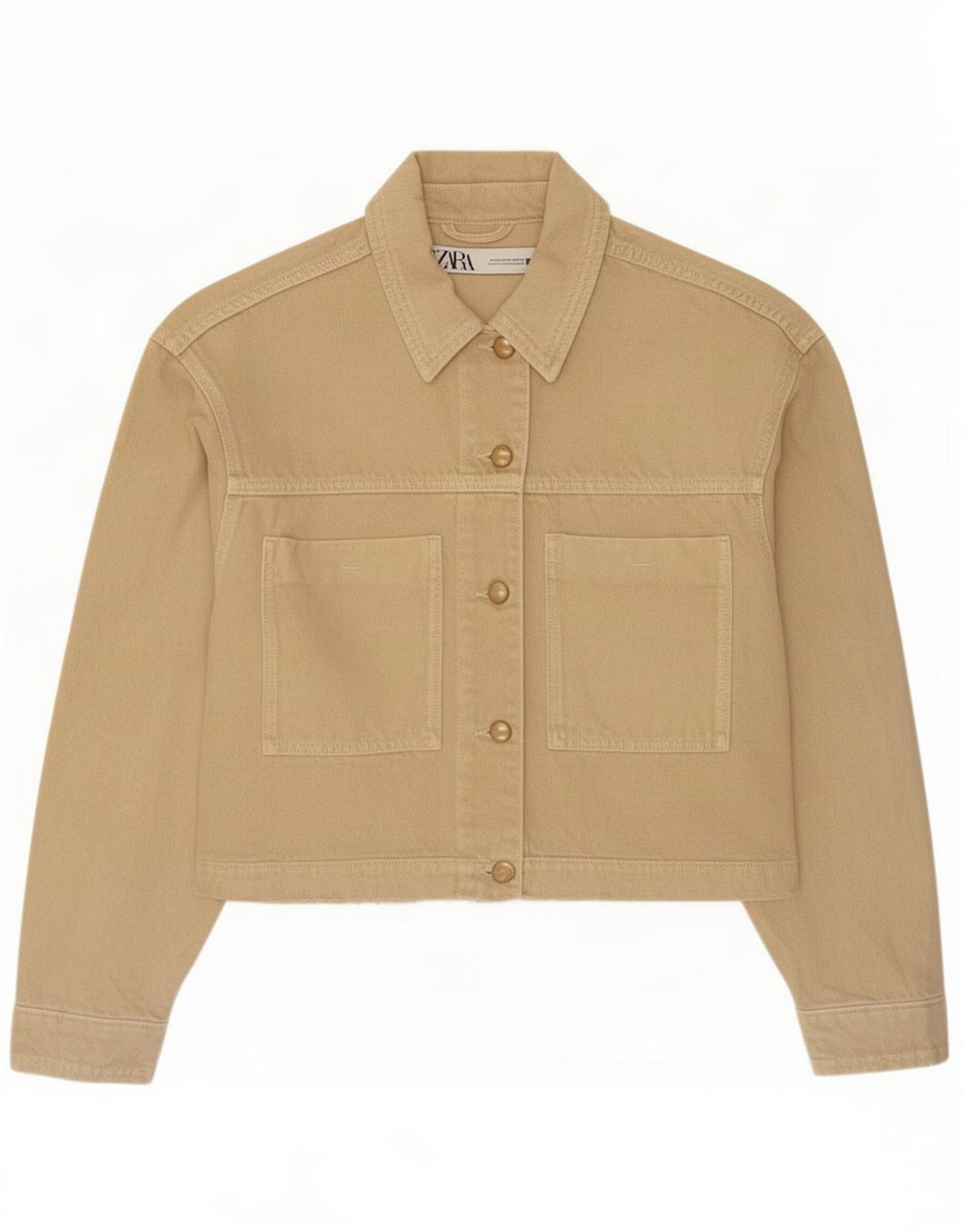 Zara Dame Crop Denim Jacket UK 14 Medium Beige