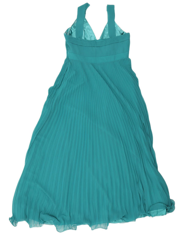 Monsoon Dame Ærmeløs Maxikjole UK 14 Large Green Pinstripe Polyester