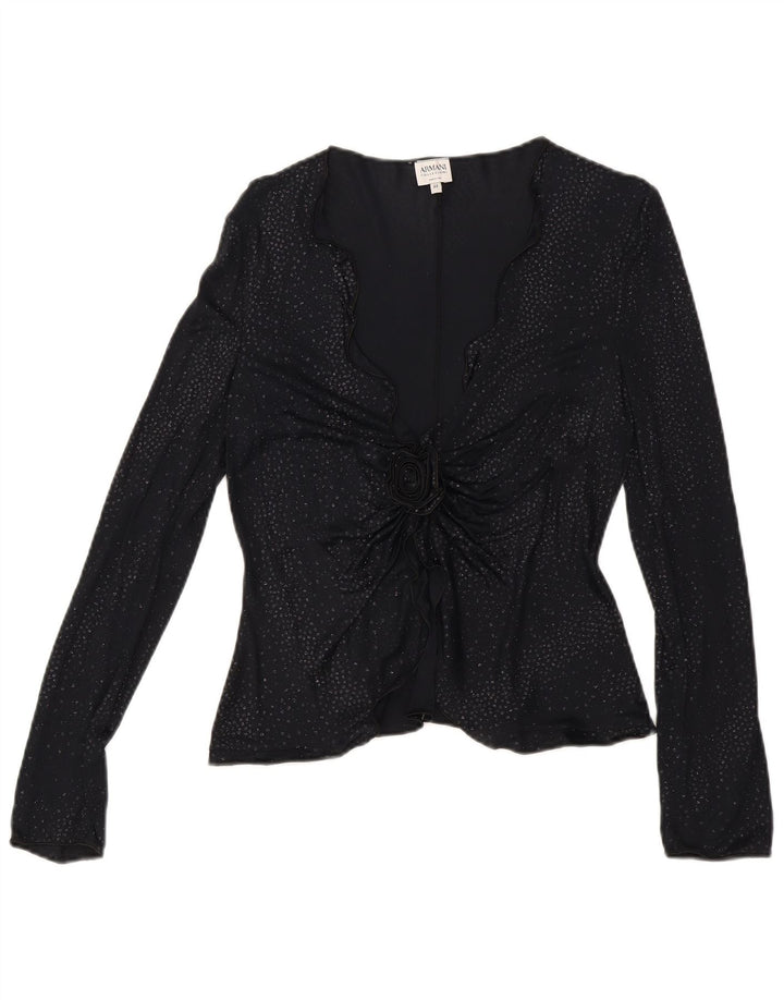 Armani Dame Langærmet Bluse Top IT 44 Medium Sort Plettet