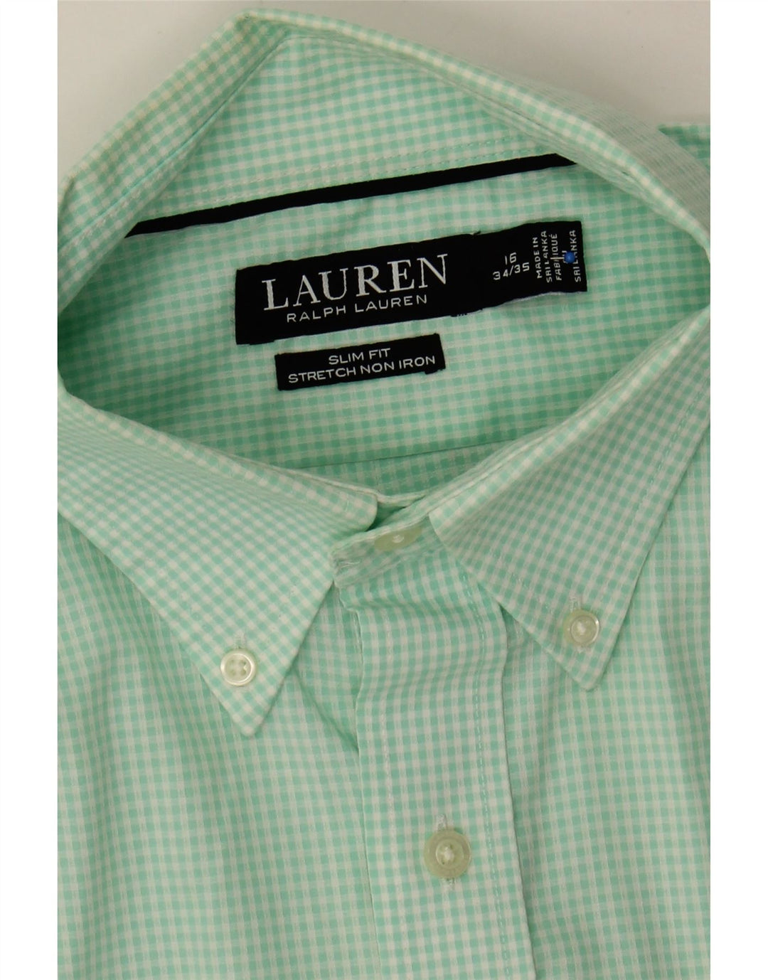 RALPH LAUREN Mens Slim Shirt Size 16 Large Green Check Cotton Vintage Ralph Lauren and Second-Hand Ralph Lauren from Messina Hembry 