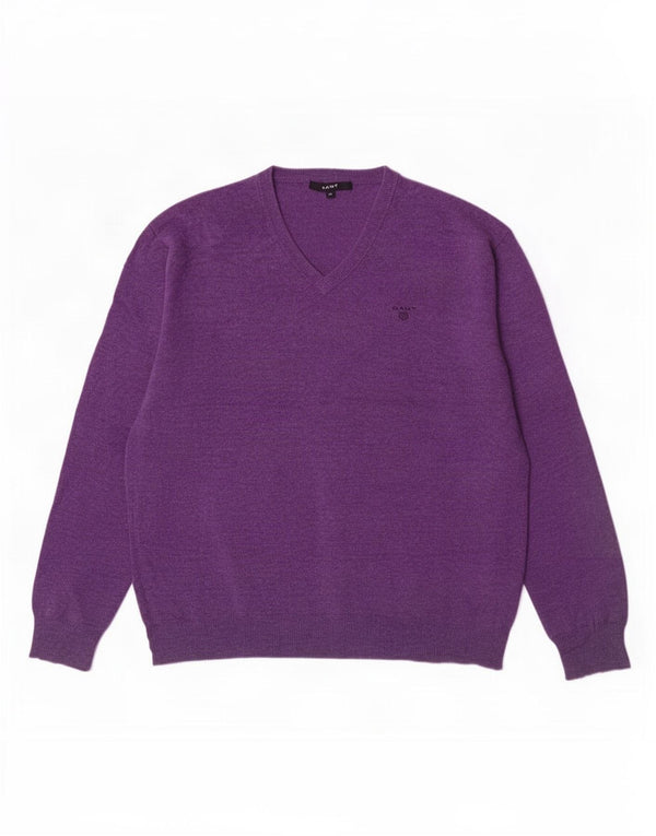 Gant Mens V-Neck Jumper Sweater XL Purple Lambswool