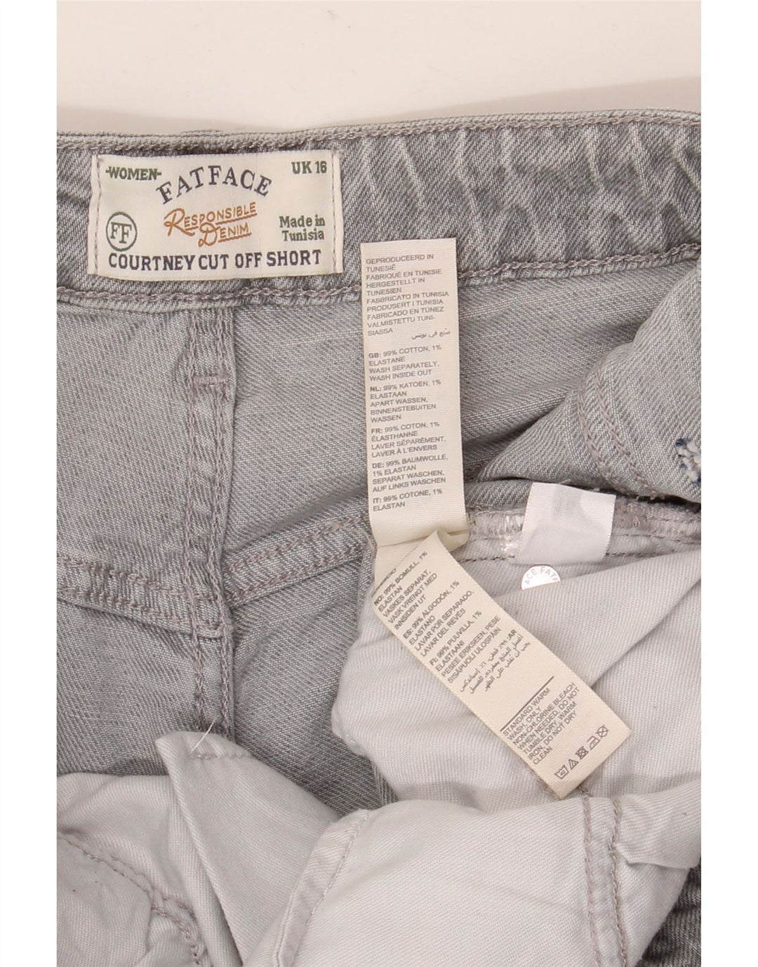 Fat Face Dame Denim Shorts UK 16 Large W36 Grey Bomuld