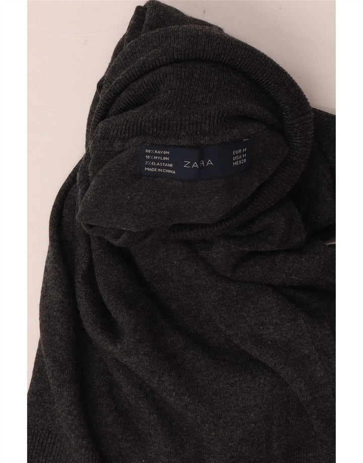 Zara Dame Rullehals Sweater UK 12 Medium Grå Rayon