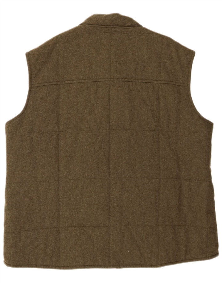 Vintage Herre Quiltet Gilet UK 40 Stor Khaki Virgin Wool