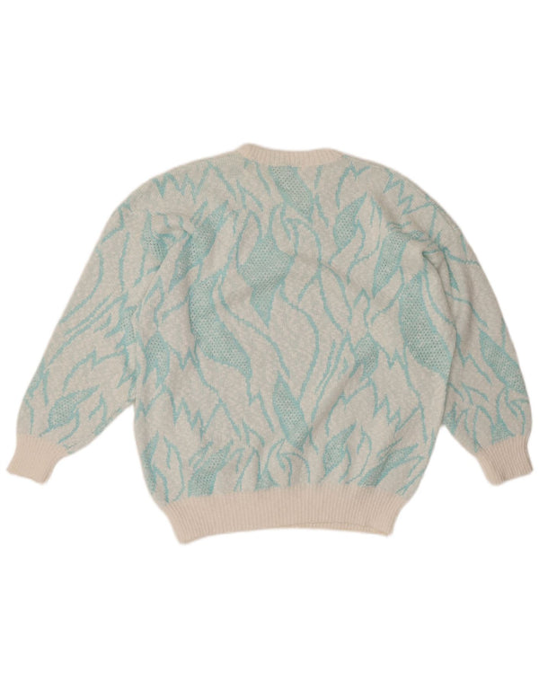 VINTAGE Dame sweater med rund hals IT 50 XL turkis farveblok