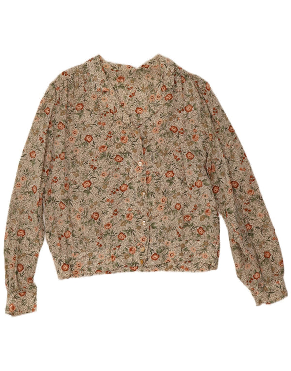 Vintage dameskjorte bluse UK 16 Large Beige Floral