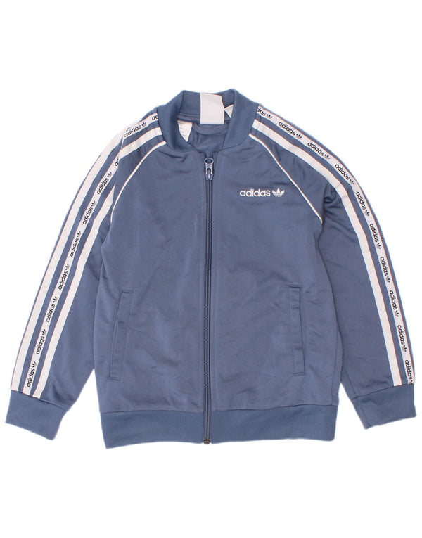 Adidas Boys Graphic Tracksuit Top Jacket 5-6 Years Blue Colourblock