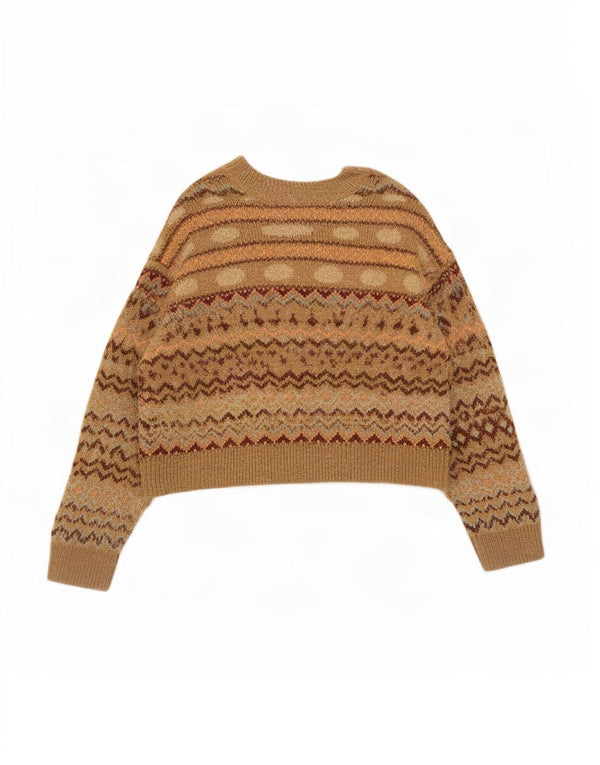 Zara Womens Crop V-hals sweater UK 14 Medium Beige Fair Isle