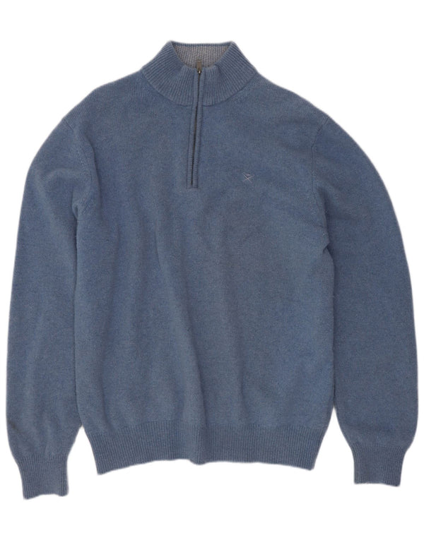Hackett Herre Zip Neck Jumper Sweater Large Blue Wool
