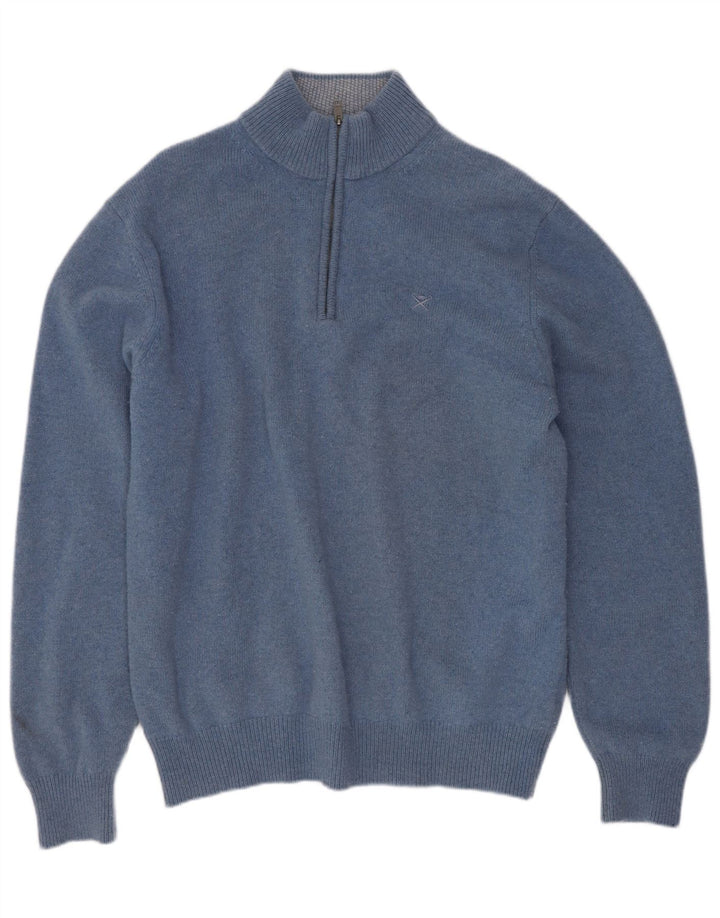 Hackett Herre Zip Neck Jumper Sweater Large Blue Wool