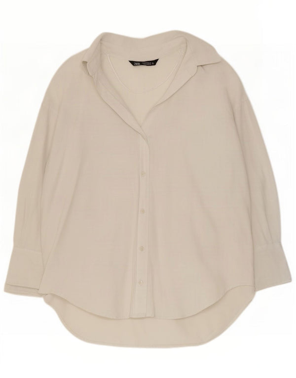 Zara Dame Oversized Skjorte UK 10 Small White Bomuld