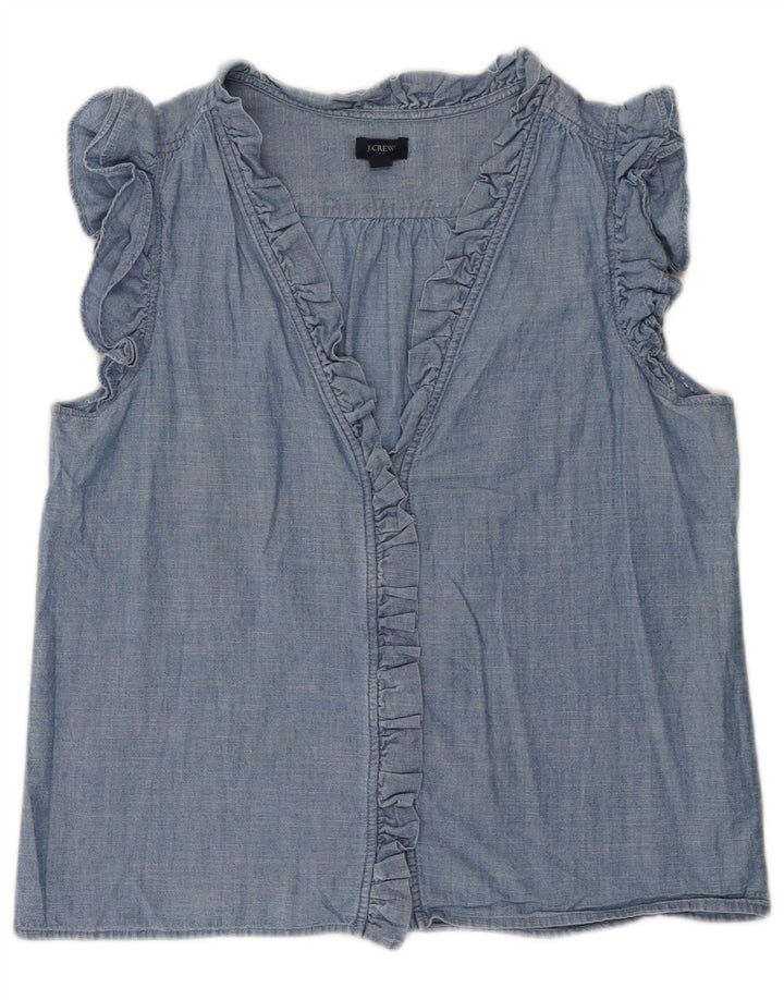 J. Crew Dame Kortærmet Flæse Forreste Bluse UK 14 Medium Blue