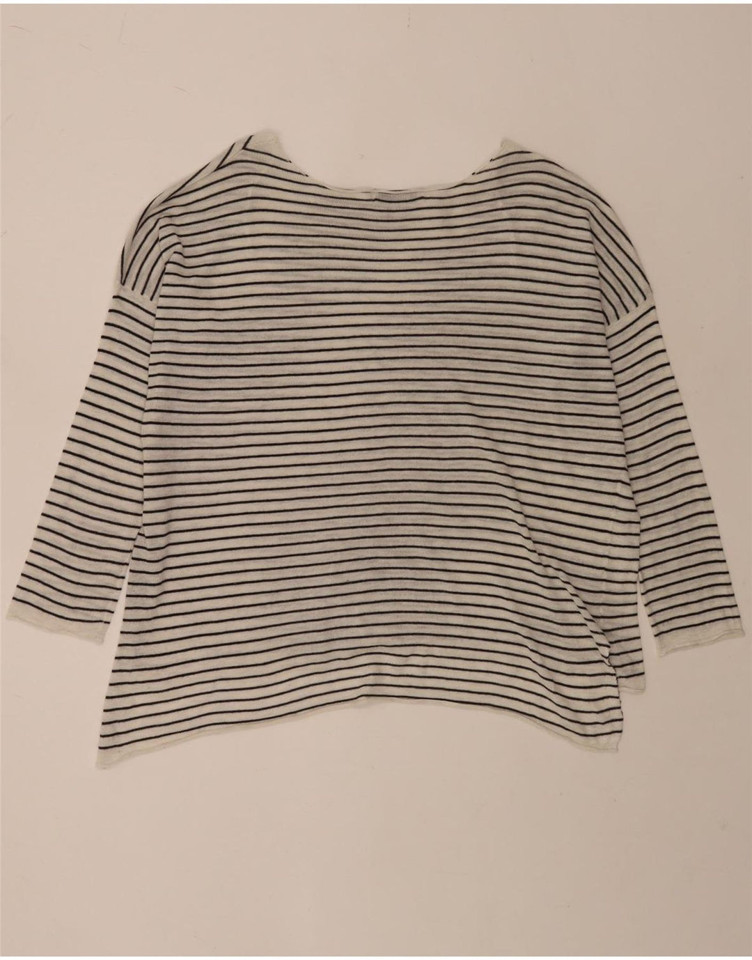 Zara Womens Oversized Top 3/4 ærme UK 10 Lille hvid stribet polyester