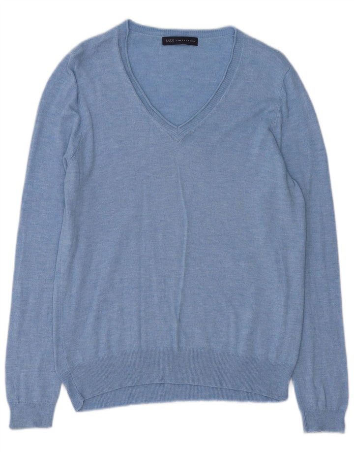 Marks & Spencer Dame V-hals sweater UK 14 Medium Blue