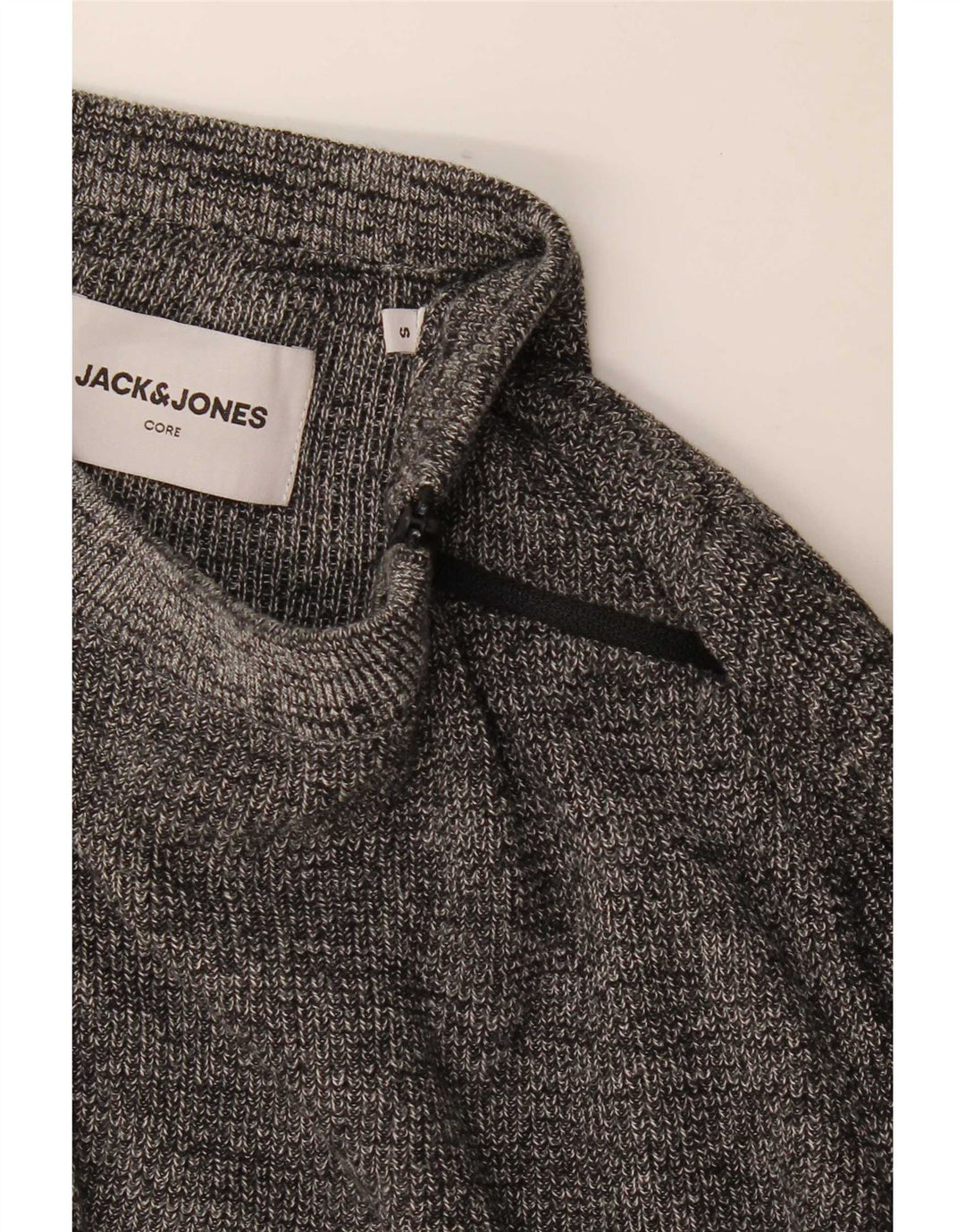Jack & Jones Herre Regular Fit Zip Neck Jumper Sweater Small Grey Flecked