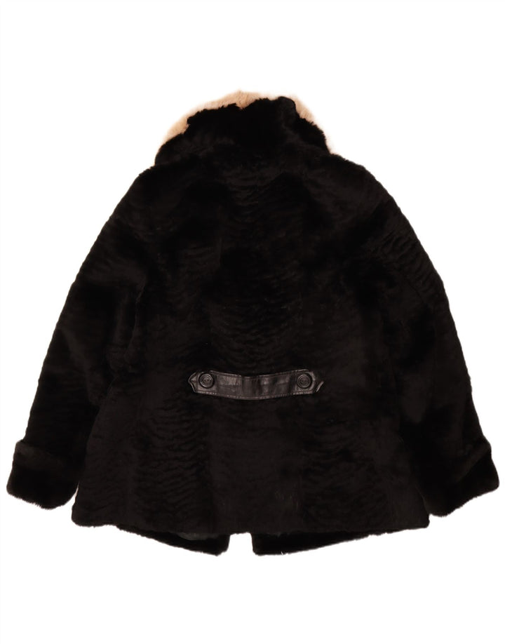 VINTAGE Dame imiteret Pelsjakke UK 14 Medium Sort