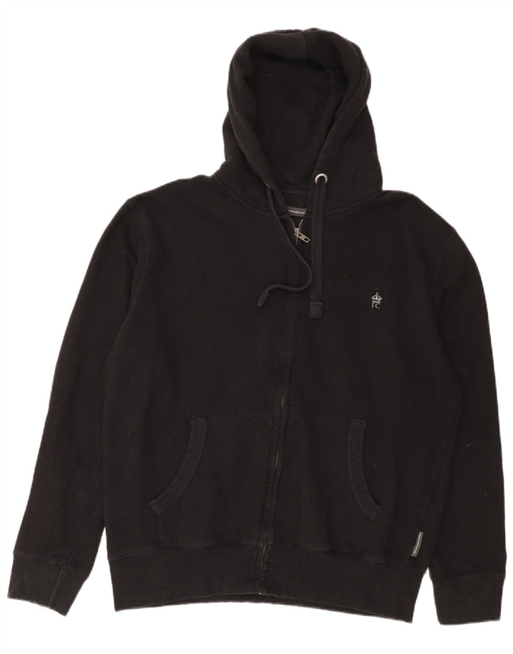 FRENCH CONNECTION Mens Zip Hoodie Sweater Large Black Cotton