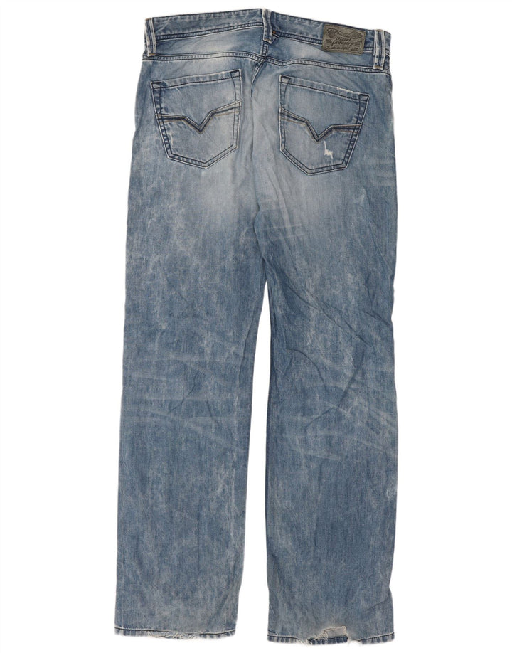 Diesel Herre Larkee Distressed Regular Straight Jeans W33 L32 Blå Bomuld