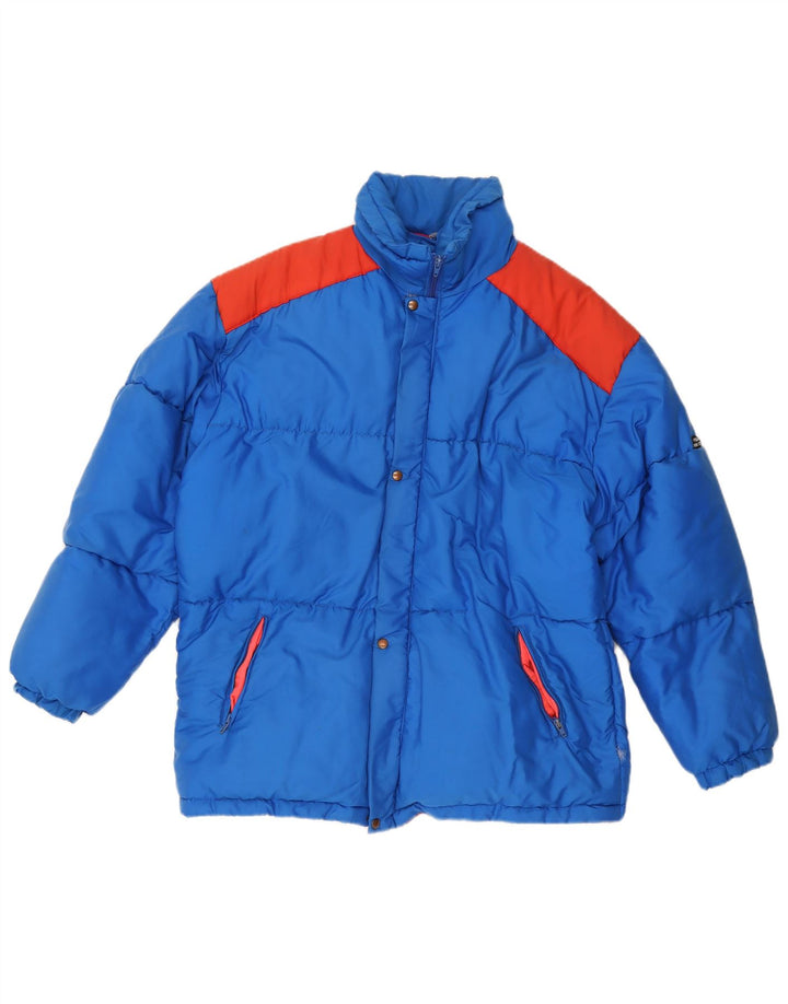 Vintage herre hætte polstret jakke UK 40 Stor blå farveblok polyamid