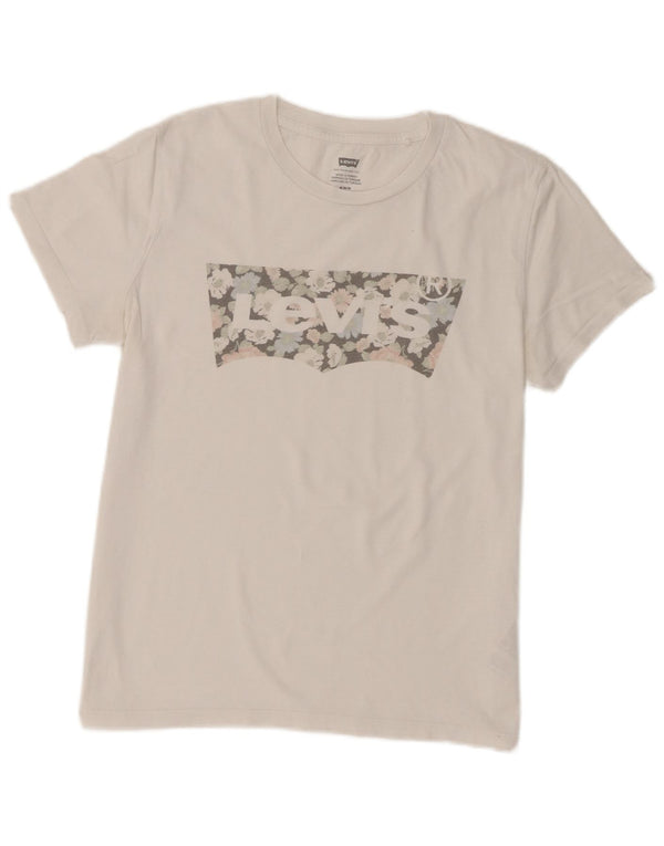 Levi's Grafisk T-shirt top til kvinder UK 12 Medium hvid bomuld