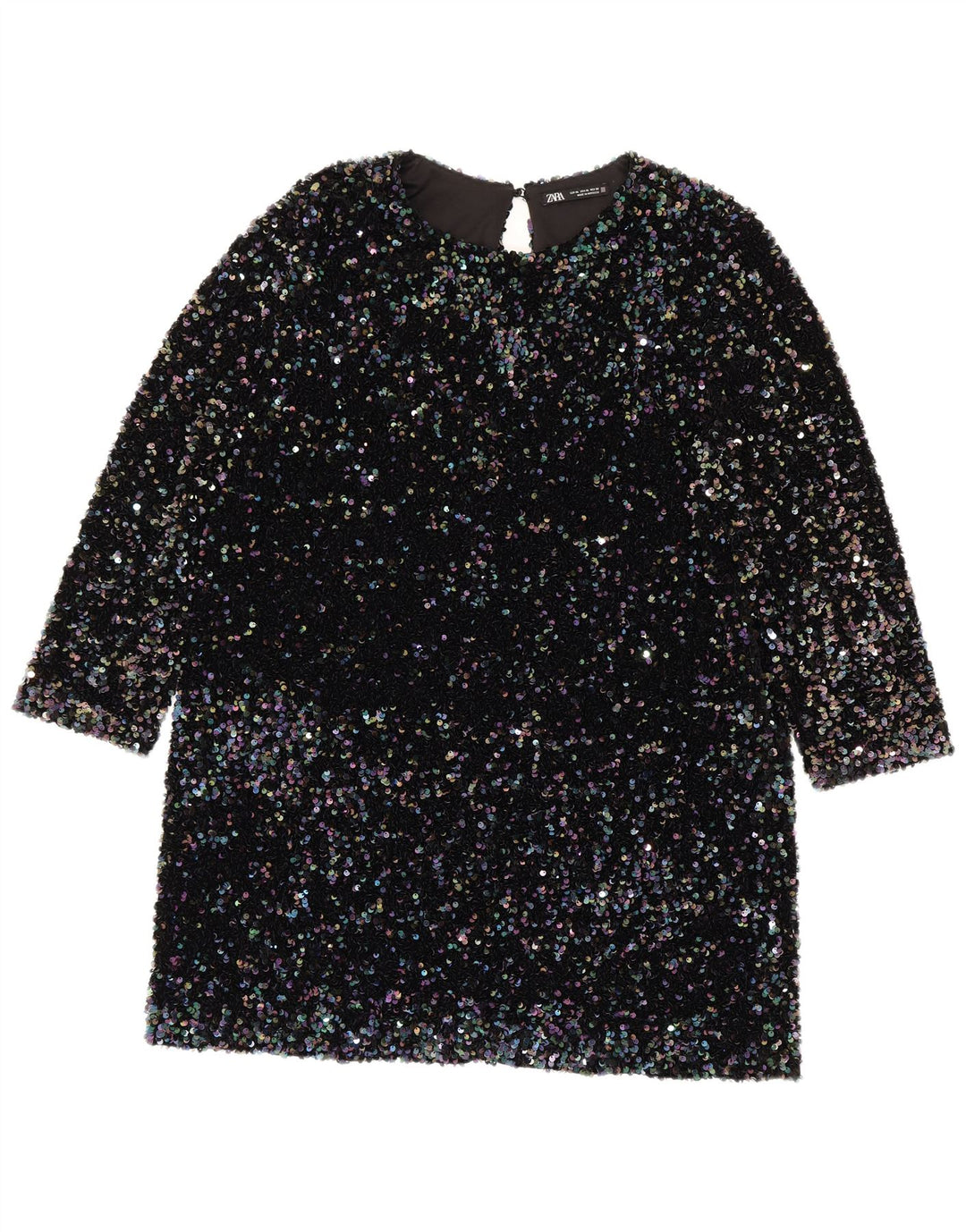 Zara Dame 3/4 ærmer Pailletter Shift Dress UK 18 XL Flerfarvet polyester