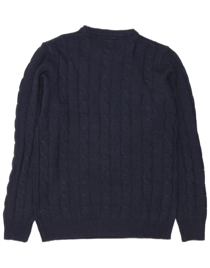 KANGAROO POO Mens Crew Neck Jumper Sweater Large Navy Blue Wool