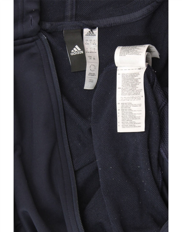 ADIDAS grafisk hættetrøje med lynlås til kvinder UK 16/18 Stor marineblå