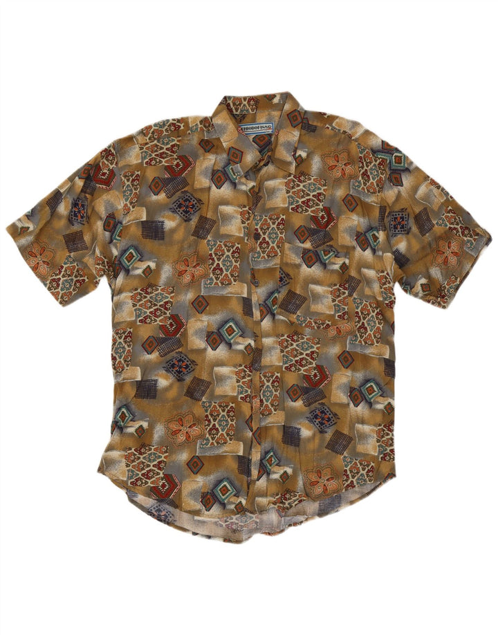 Vintage kortærmet herreskjorte 2XL Khaki Patchwork Viscose