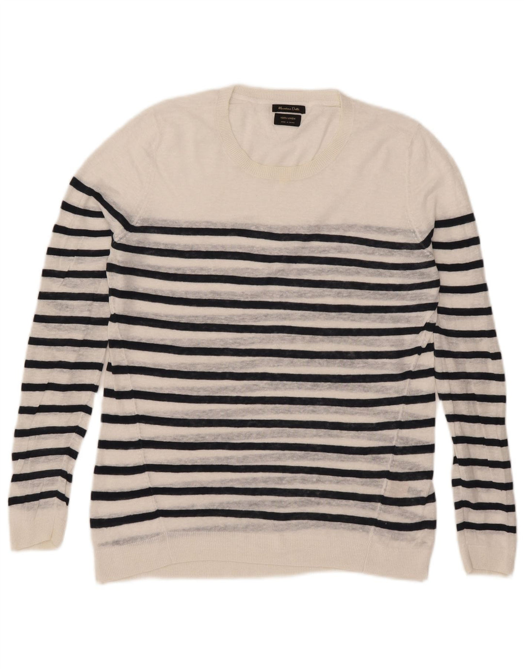 Massimo Dutti Dame Crew Neck Jumper Sweater UK 16 Stor hvid stribet