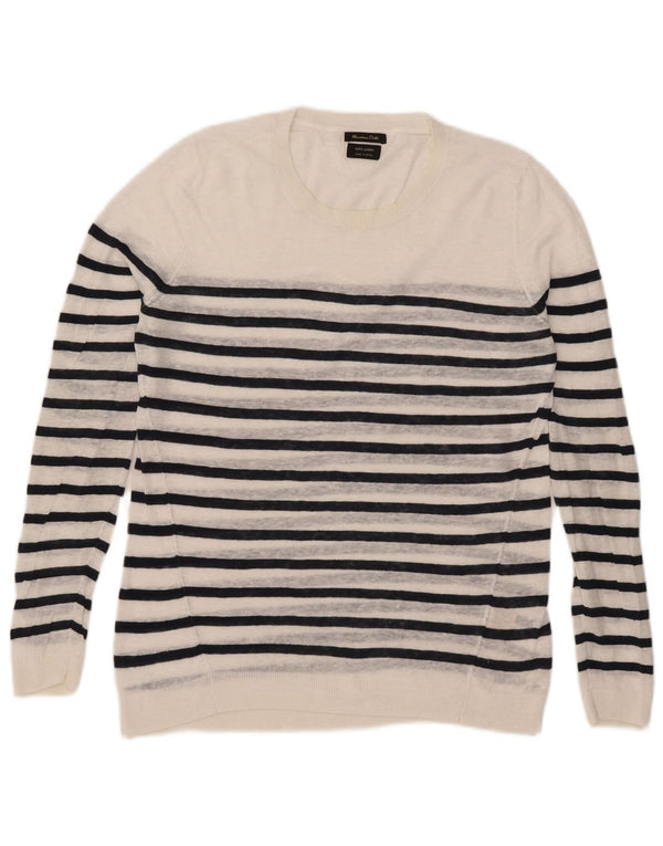 Massimo Dutti Dame Crew Neck Jumper Sweater UK 16 Stor hvid stribet