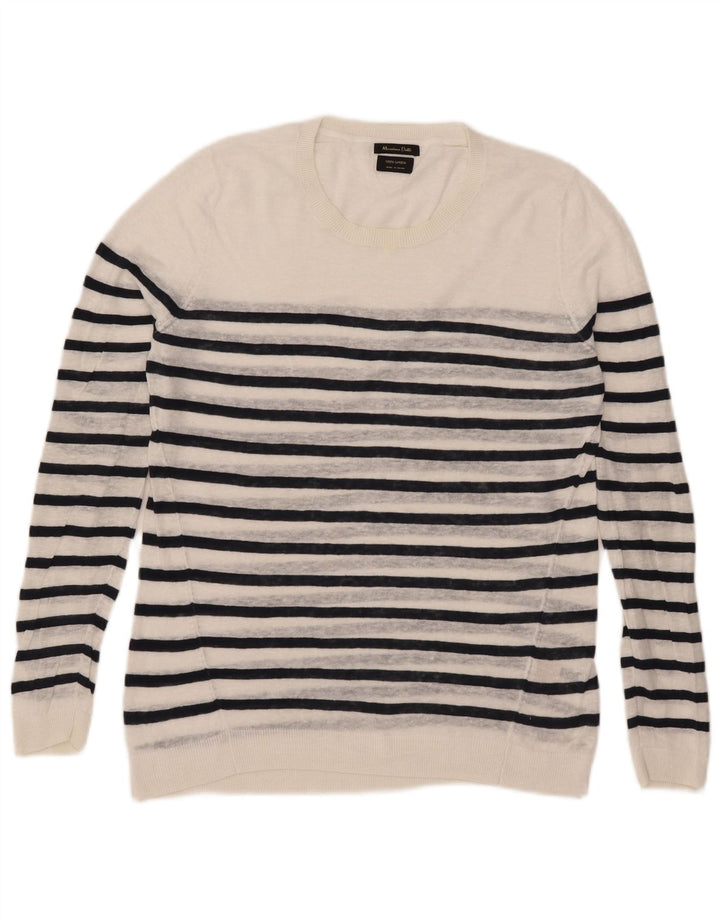 Massimo Dutti Dame Crew Neck Jumper Sweater UK 16 Stor hvid stribet