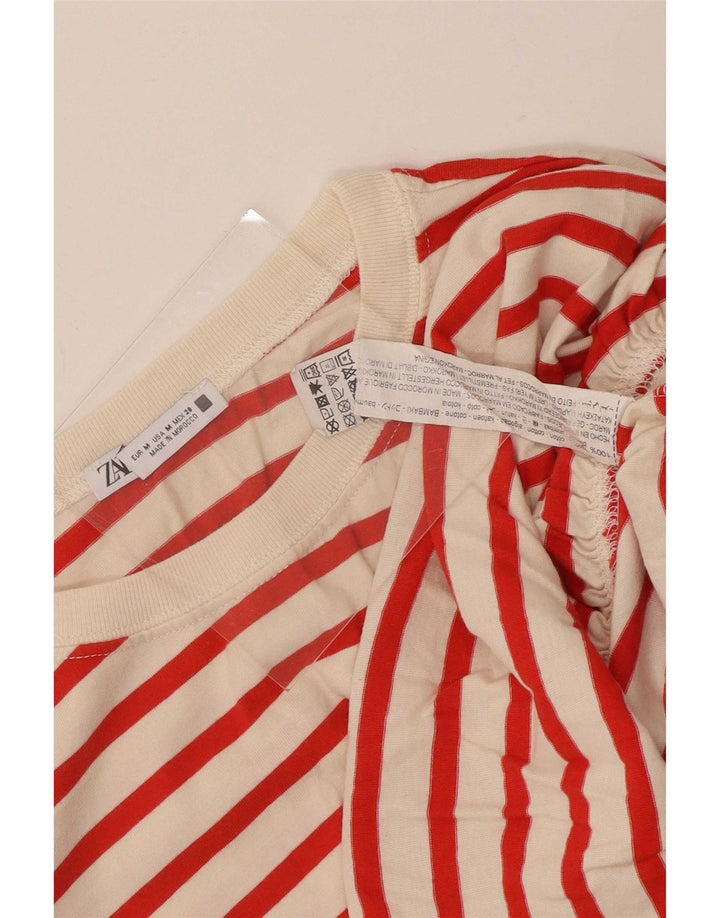 Zara Dame Bluse Top UK 12 Mellem rød stribet bomuld