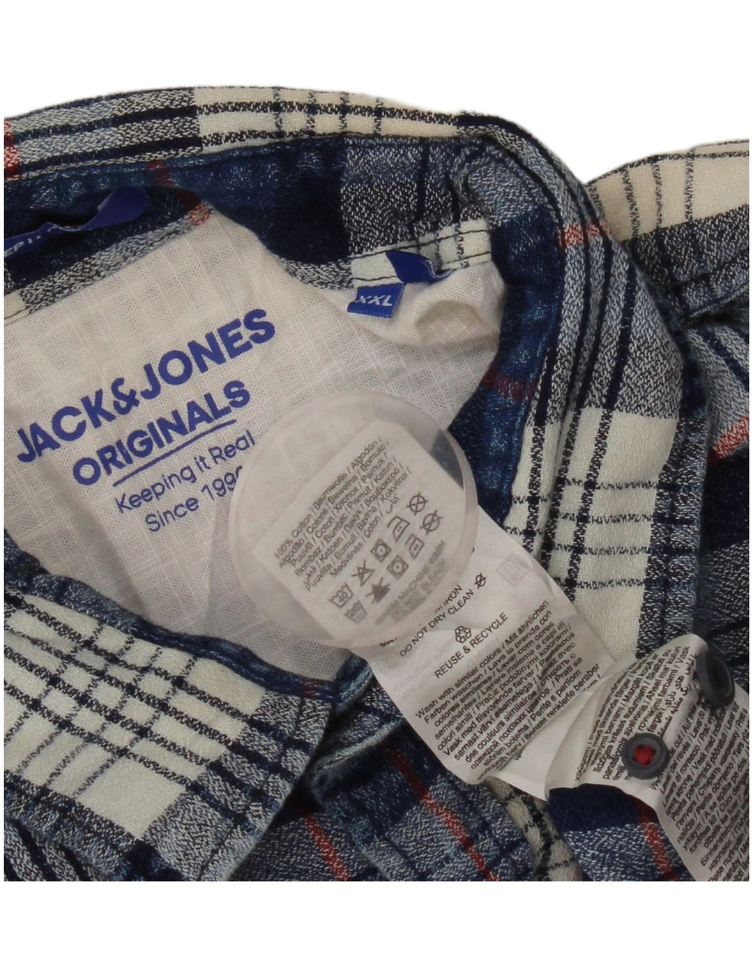 JACK & JONES Herre Flanellskjorte 2XL Blå Ternet Bomuld