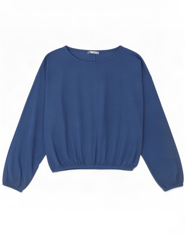 Zara Womens Crop Oversized Boat Neck Jumper Sweater UK 10 Small Blue