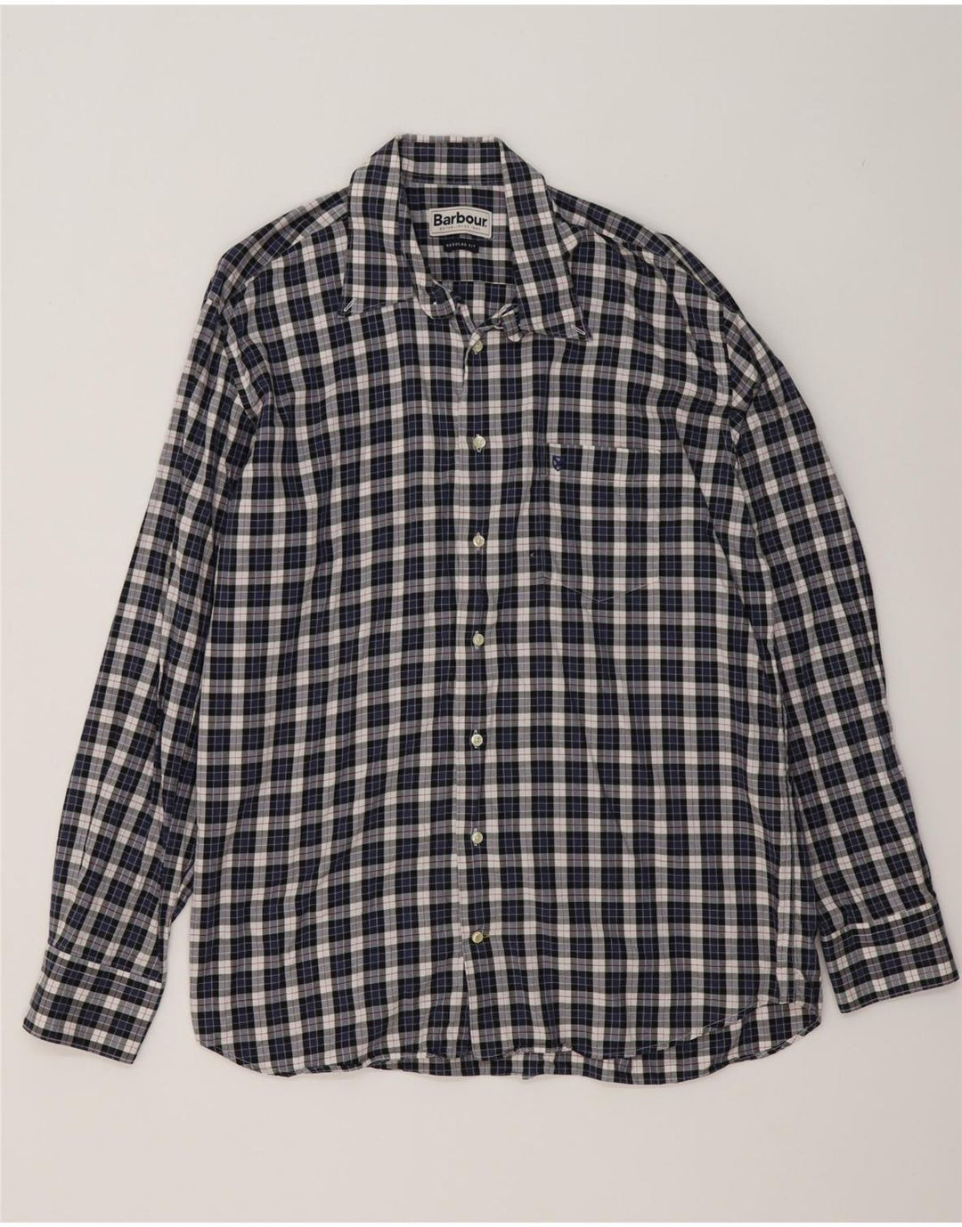 Barbour herre flannelskjorte XL marineblå ternet bomuld