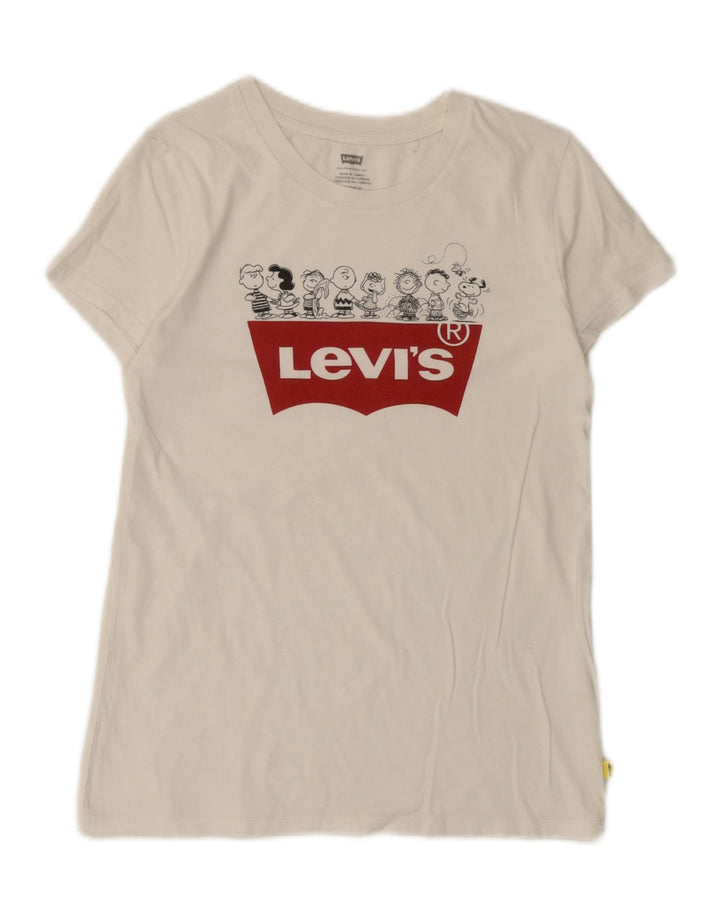 Levi's Dame Peanuts Grafisk T-Shirt Top UK 6 XS Hvid