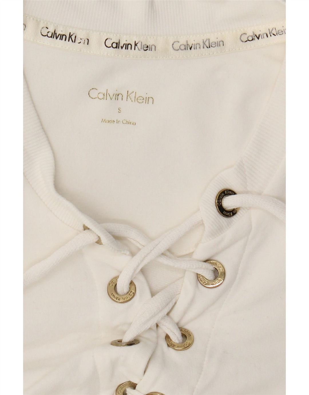 CALVIN KLEIN Womens Oversized Top Long Sleeve UK 10 Small White Cotton Vintage Calvin Klein and Second-Hand Calvin Klein from Messina Hembry 