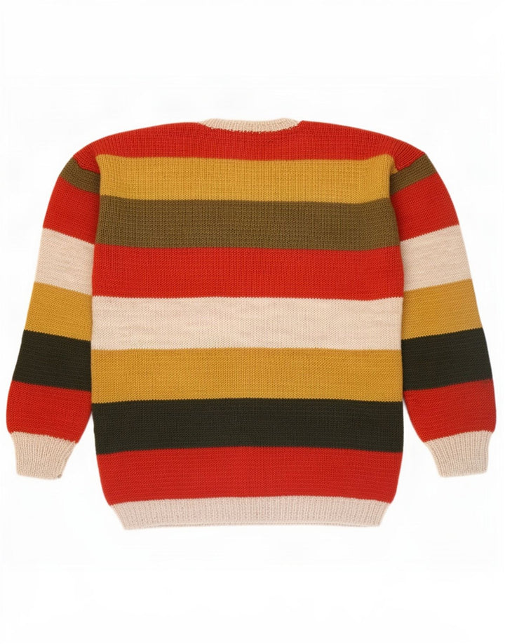 Vintage herre rund hals sweater stor flerfarvet stribet
