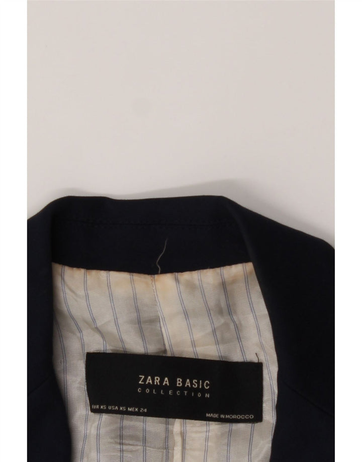 ZARA Womens 1 Button Blazer Jacket UK 6 XS Navy Blue Cotton Vintage Zara and Second-Hand Zara from Messina Hembry 