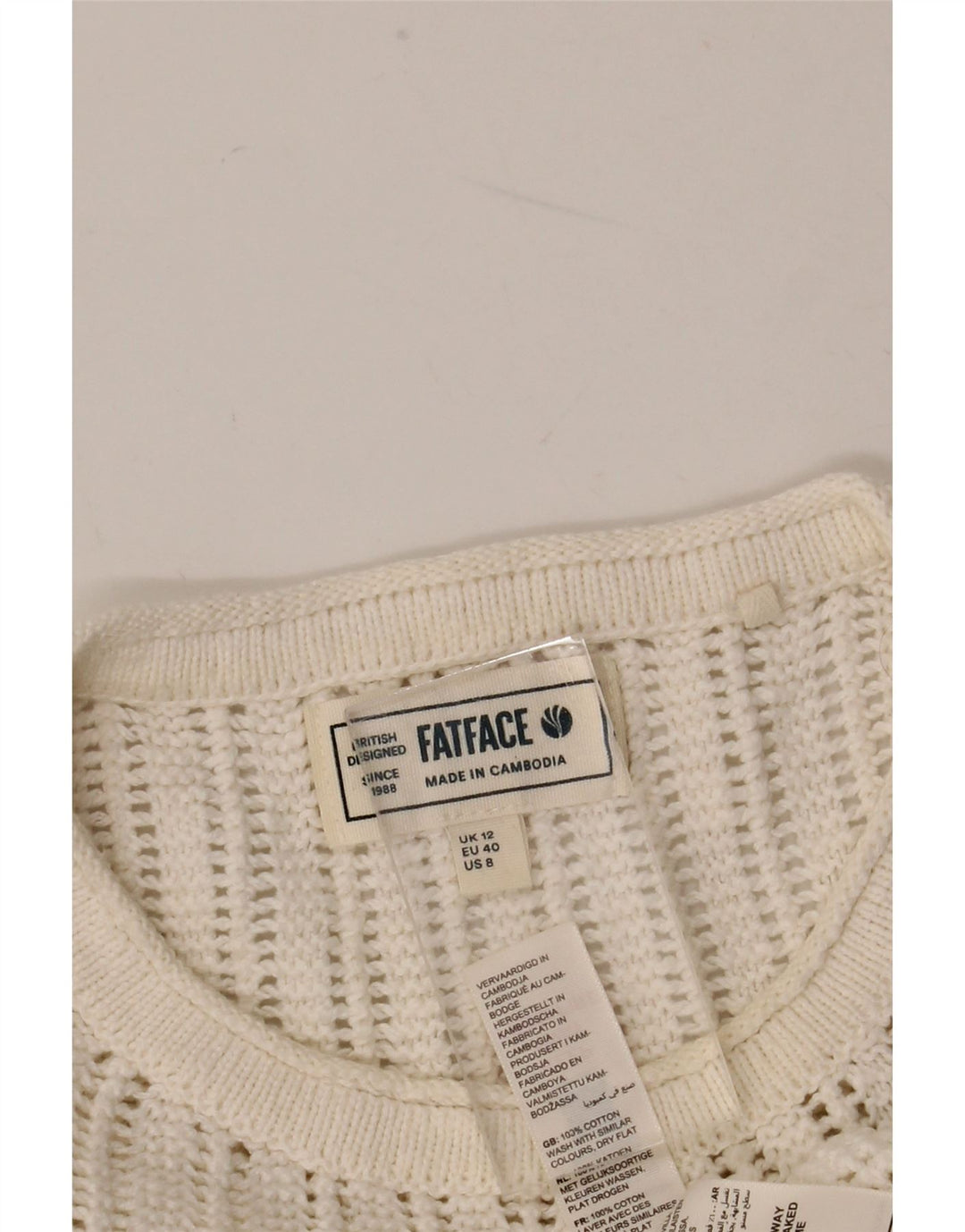 Fat Face Dame Oversized Crew Neck Jumper Sweater UK 12 Medium White