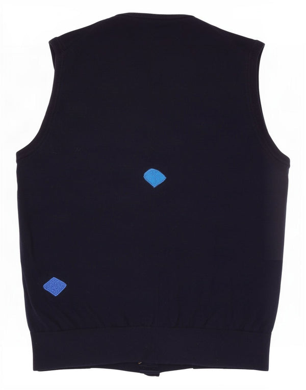 John Lewis Dame Grafisk Vest Tank Top UK 14 Medium Navy Blue Merino Wool